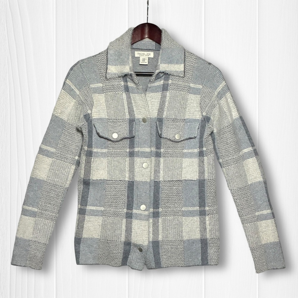EUC Rachel Zoe Plaid Button Front Shacket Shirt Jacket Womens XS Blue Grey
